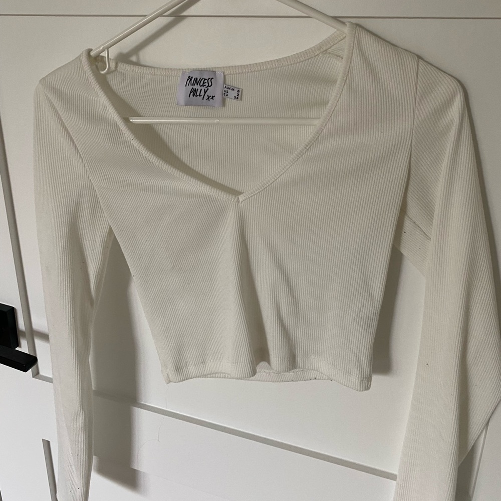 White Princess Polly cropped long sleeve V Neck